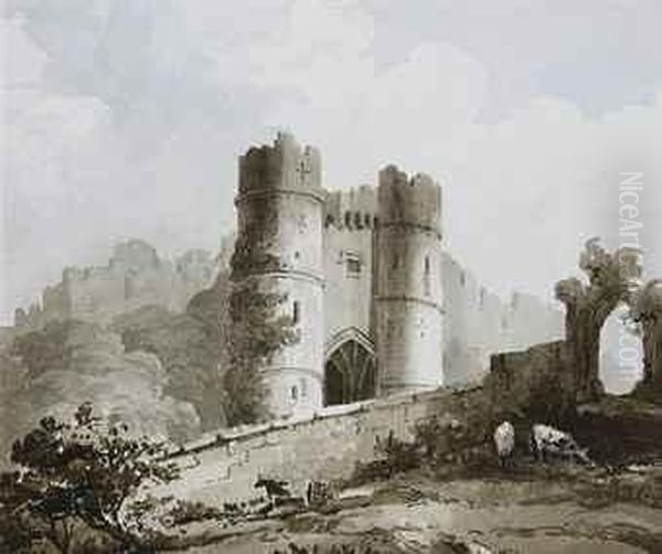 View Of The Gateway Of Carisbrooke Castle, Isle Of Wight Oil Painting by Sir Thomas Gage