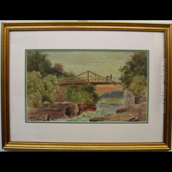 Young Boys On Bridge Oil Painting by Robert Ford Gagen