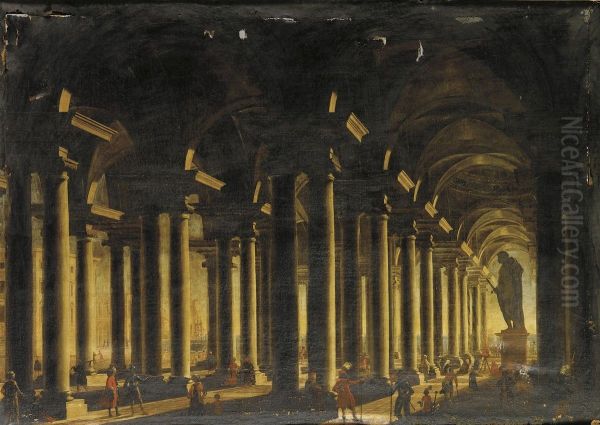 Interno Di Basilica Con Statua Colossale Oil Painting by Filippo Gagliardi