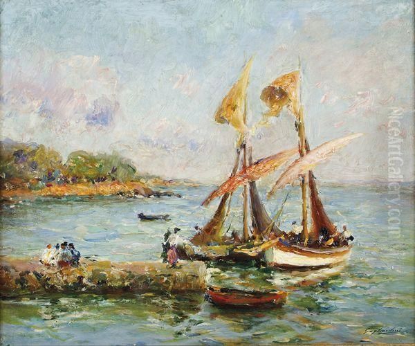 Bateaux De Peche Oil Painting by Julien Gustave Gagliardini