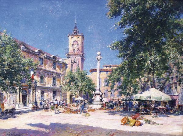 Le Marche De La Place De La Mairie A Aix-en-provence Oil Painting by Julien Gustave Gagliardini