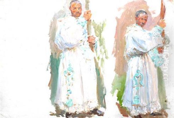 Studies Of Bell Ringers Oil Painting by Julien Gustave Gagliardini