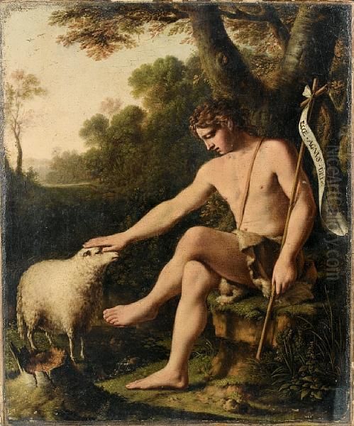 Saint John The Baptist Before An Open Landscape Oil Painting by Baptiste Gagnereaux