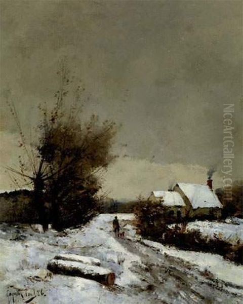 Chasseur Dans Un Paysage Enneige Oil Painting by Paul Gagneux