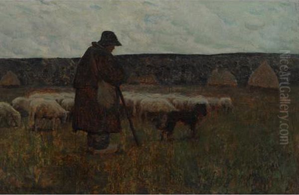 A Shepherd And His Flock Oil Painting by Clarence Alphonse Gagnon