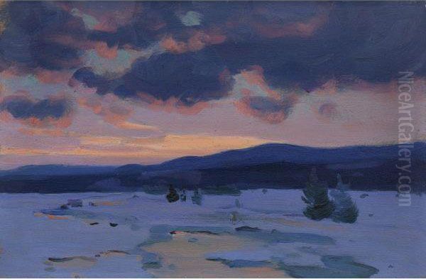 Crepuscule D'hiver (baie St. Paul) Oil Painting by Clarence Alphonse Gagnon