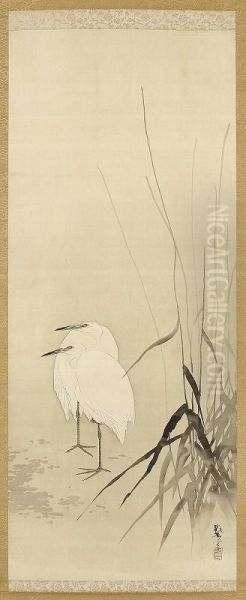 Egret Oil Painting by Hashimoto Gaho