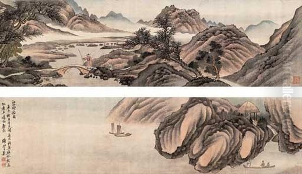 Landscape In The Manner Of Ju Ran Oil Painting by Wang Gai