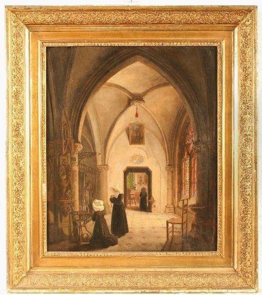 Klosterinterieur Mit Betenden Nonnen Oil Painting by Matthias Joseph Gail