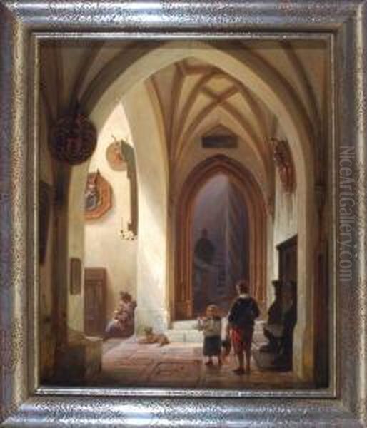 Gotisches Interieur Mit Einigen Personen Oil Painting by Wilhelm Gail