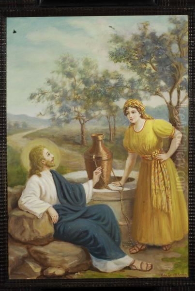 Gesu E Rebecca Al Pozzo Oil Painting by A. Gainotti