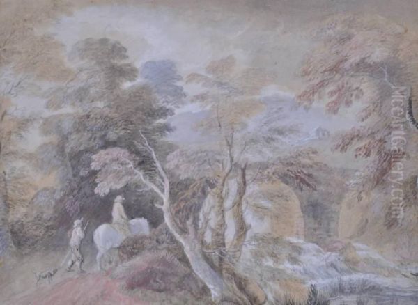 Figures Horse And Dog In A Wooded Landscape Oil Painting by Thomas Gainsborough