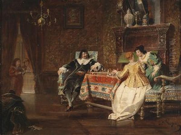 The Chess Game Oil Painting by Jacob Emmanuel Gaisser