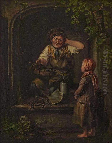 Kleines Madchen Zu Besuch Beim Schuhmacher. Oil Painting by Jacob Emmanuel Gaisser