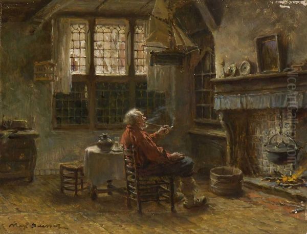 Pfeifenraucher Vor Dem Kamin Oil Painting by Max Gaisser