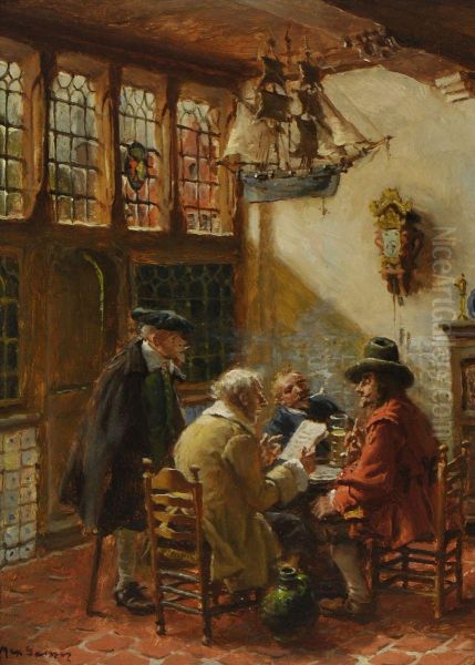 Vier Manner In Althollandischer Stube Oil Painting by Max Gaisser