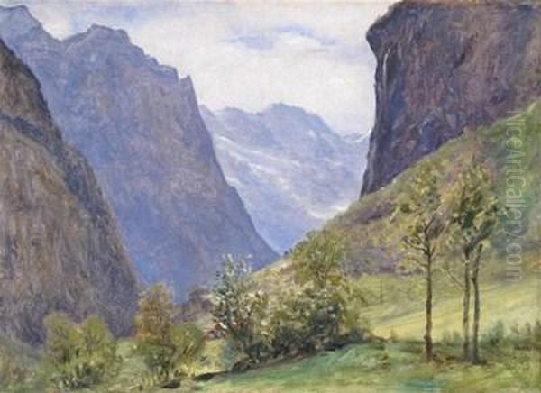 From The Window Of Staubbach Hotel, Lauterbrunnen Oil Painting by William Gale