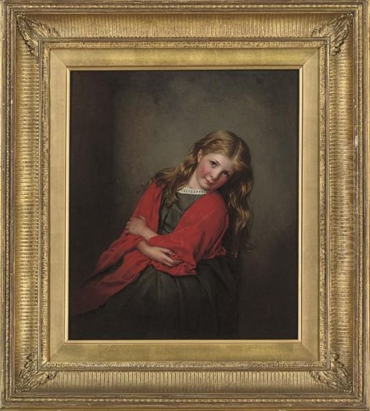 Portrait Of A Young Girl Wearing A Red Shawl Oil Painting by William Gale