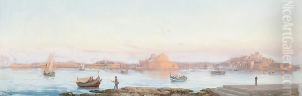 Panoramic View Of Malta Oil Painting by Luigi Maria Galea