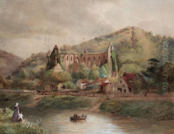 View Of Tintern Abbey; View Of Bolton Abbey Oil Painting by Henry Gales