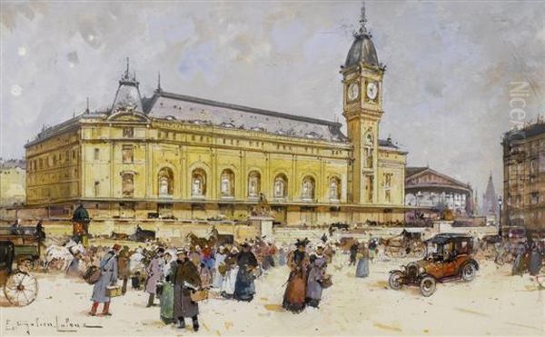 Gare De Lyon Oil Painting by Eugene Galien-Laloue