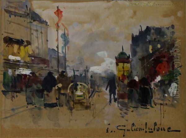 Les Marchandes De Quatre Saisons Oil Painting by Eugene Galien-Laloue