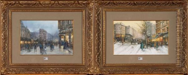 Boulevards Parisiens Animes Oil Painting by Eugene Galien-Laloue