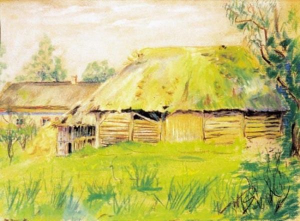 Wiejskie Zabudowania Oil Painting by Wladyslaw Mihailov. Galimski