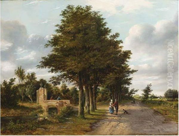 Figures On A Country Road Near Loosduinen Oil Painting by Johannes Philippus Galjaard