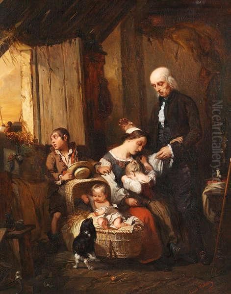 Familietafereel Oil Painting by Louis Gallait