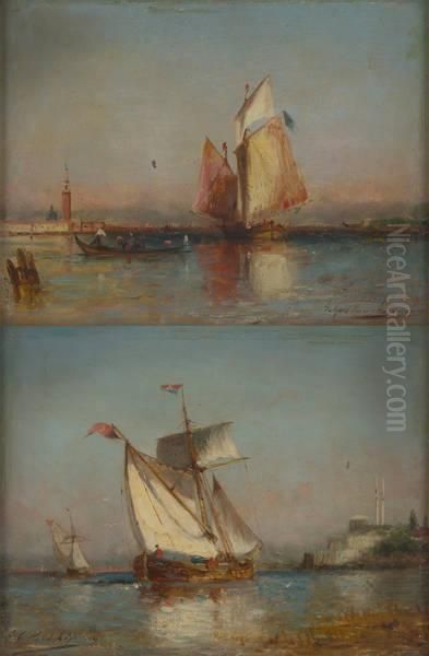 Gondoles Sur Fond De Venise Oil Painting by Paul Ch. Emmanuel Gallard-Lepinay