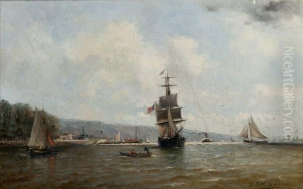 Voiliers Et Vapeur Dans Le Port De Caudelec Oil Painting by Paul Ch. Emmanuel Gallard-Lepinay