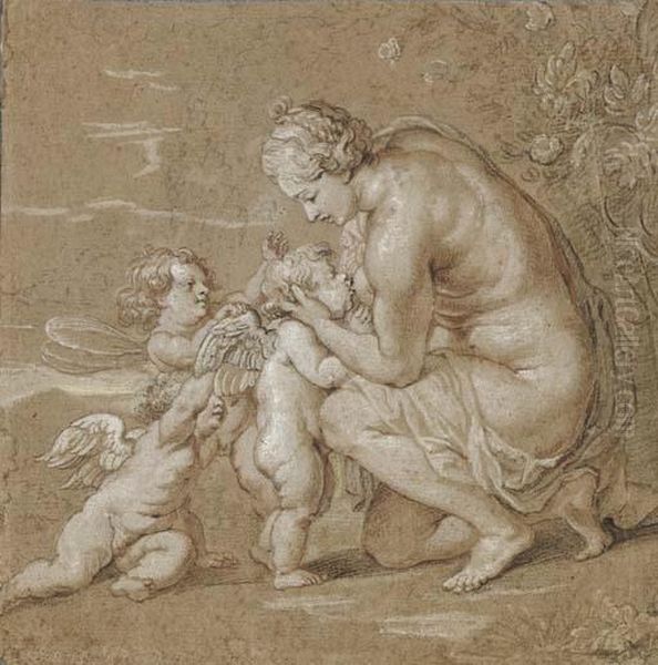 Venus Suckling Putti Oil Painting by Cornelis Galle