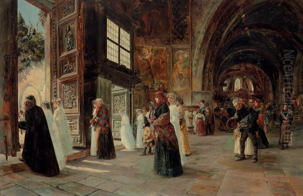 After The Wedding Ceremony Oil Painting by Jose Gallegos Y Arnosa