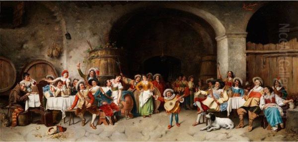 Grosse Festgesellschaft In Historischenkostumen Mit Musikeinlage Oil Painting by Giuseppe Galli