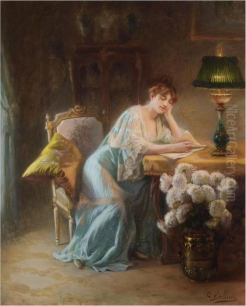 La Lecture Pres De La Lampe Oil Painting by Louis Galliac