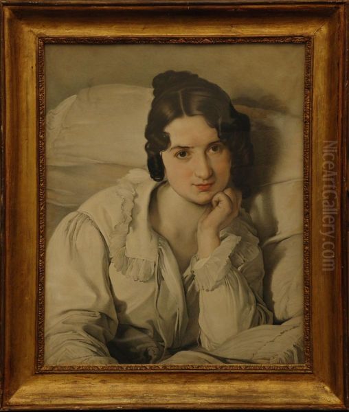 L'ammalata Da Hayez - Ritratto Di Carolina Zucchi Oil Painting by Sigismondo Gallina