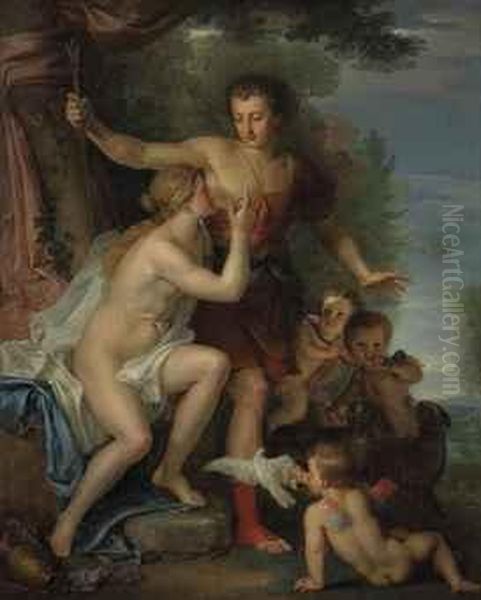 Venus And Adonis Oil Painting by Louis Galloche