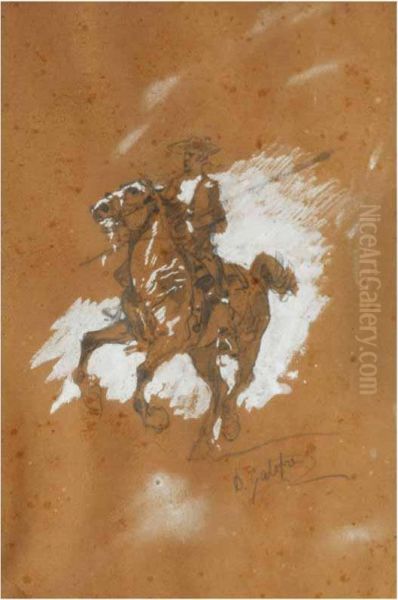 Figura A Caballo Oil Painting by Baldomero Galofre Y Gimenez