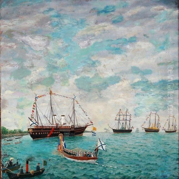 Emperor Alexander Iii Sails With Escort To Copenhagen Oil Painting by Henrik Ludvig Galster