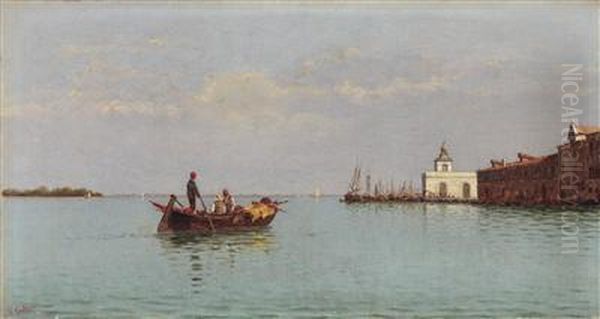 Punta Della Dogana With A Gondola In The Foreground Oil Painting by Pietro Galter