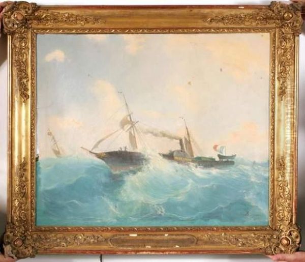 L'amsterdam, Capitaine J H Doulle Fils Dans La Mer Mediterranee Oil Painting by Louis Gamain