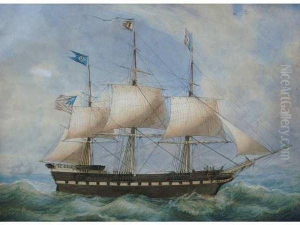 Trois Mats Americain Naviguant Vu Par Le Travers Tribord Oil Painting by Louis Gamain