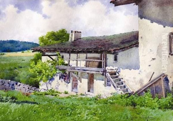 Ferme Oil Painting by Jules-Alexandre Gamba De Preydour