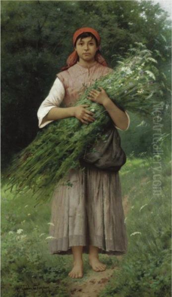 Gathering Flowers Oil Painting by Jules-Alexandre Gamba De Preydour