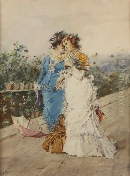 Two Young Ladies On A Promenade Oil Painting by Enrico Gamba