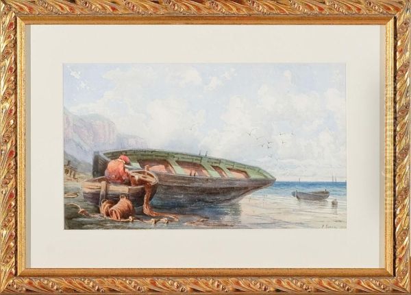 Pescatore Che Aggiusta Le Reti Oil Painting by Francesco Gamba