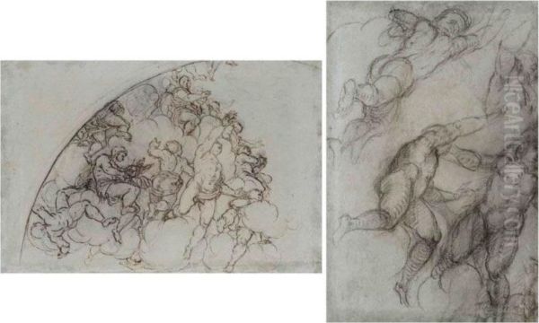 Recto: Design For A Fresco With Many Figures Verso: Four Figure Studies Oil Painting by Lattanzio Gambara