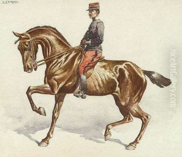 Mounted Cavalry Officer, Signed, Upper Left Oil Painting by Leon Gambey