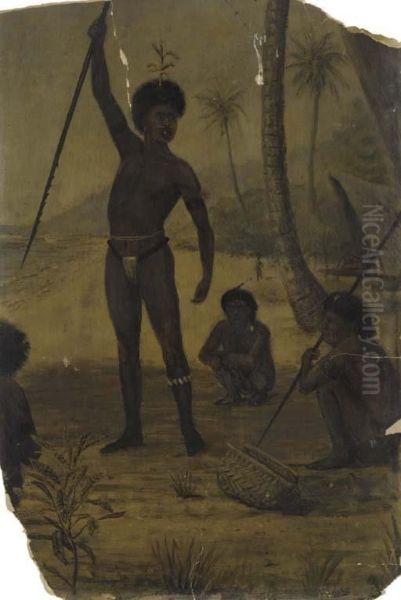 New Guinea Natives Oil Painting by Ernest, Major Gambier-Parry